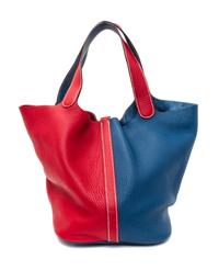 An Hermes Rouge Casaque and Bleu Taurillon Clemence Picotin Lock GM Handbag, 10.5" x 10.5" x 8.5".
