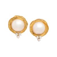 ROSS COPPELMAN, CULTURED MABE PEARL AND DIAMOND EARCLIPS