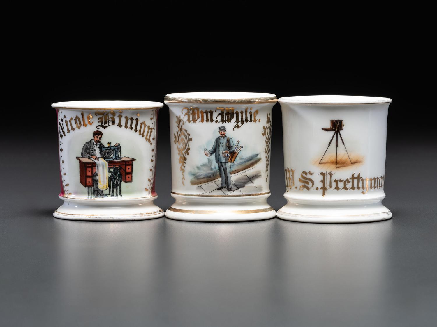 Three Porcelain Occupational Shaving Mugs