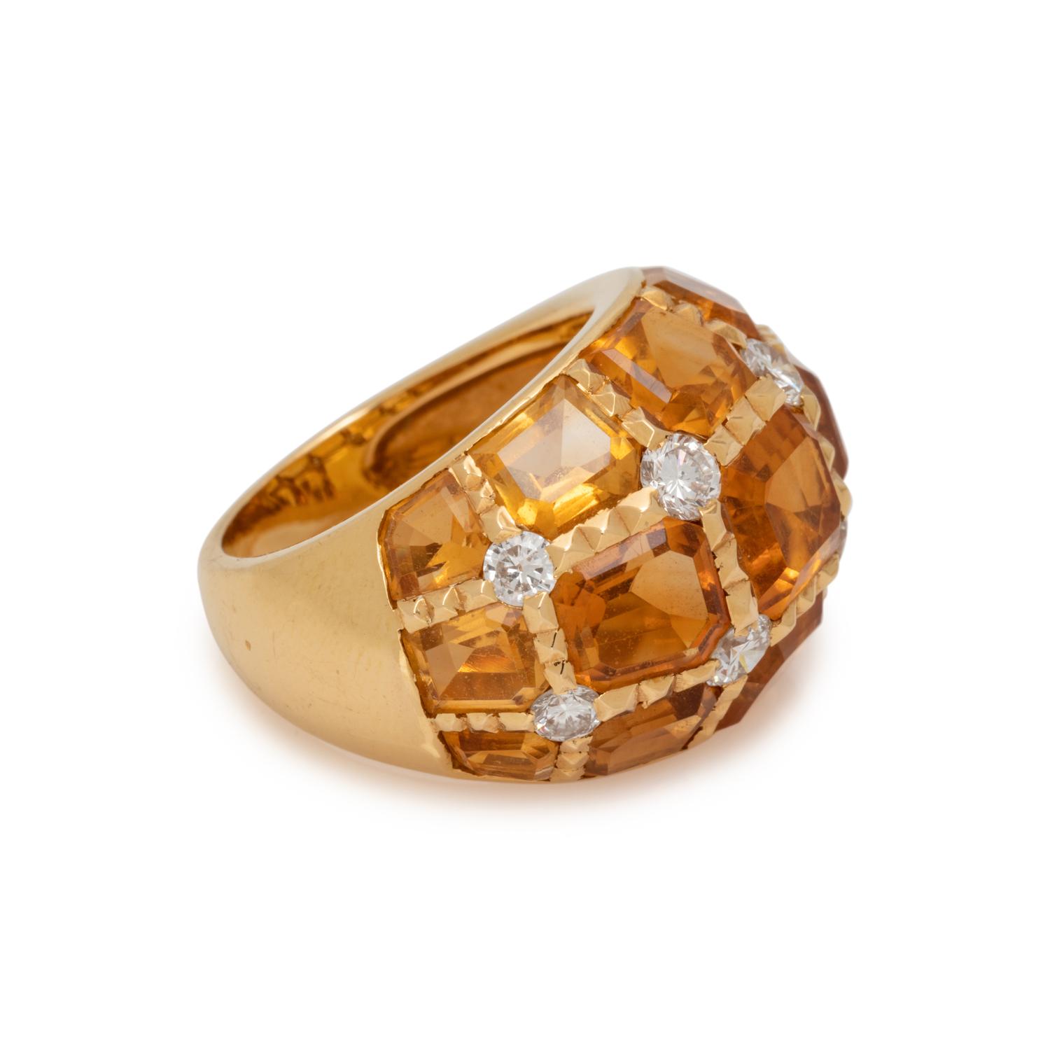 FRENCH, CITRINE AND DIAMOND RING