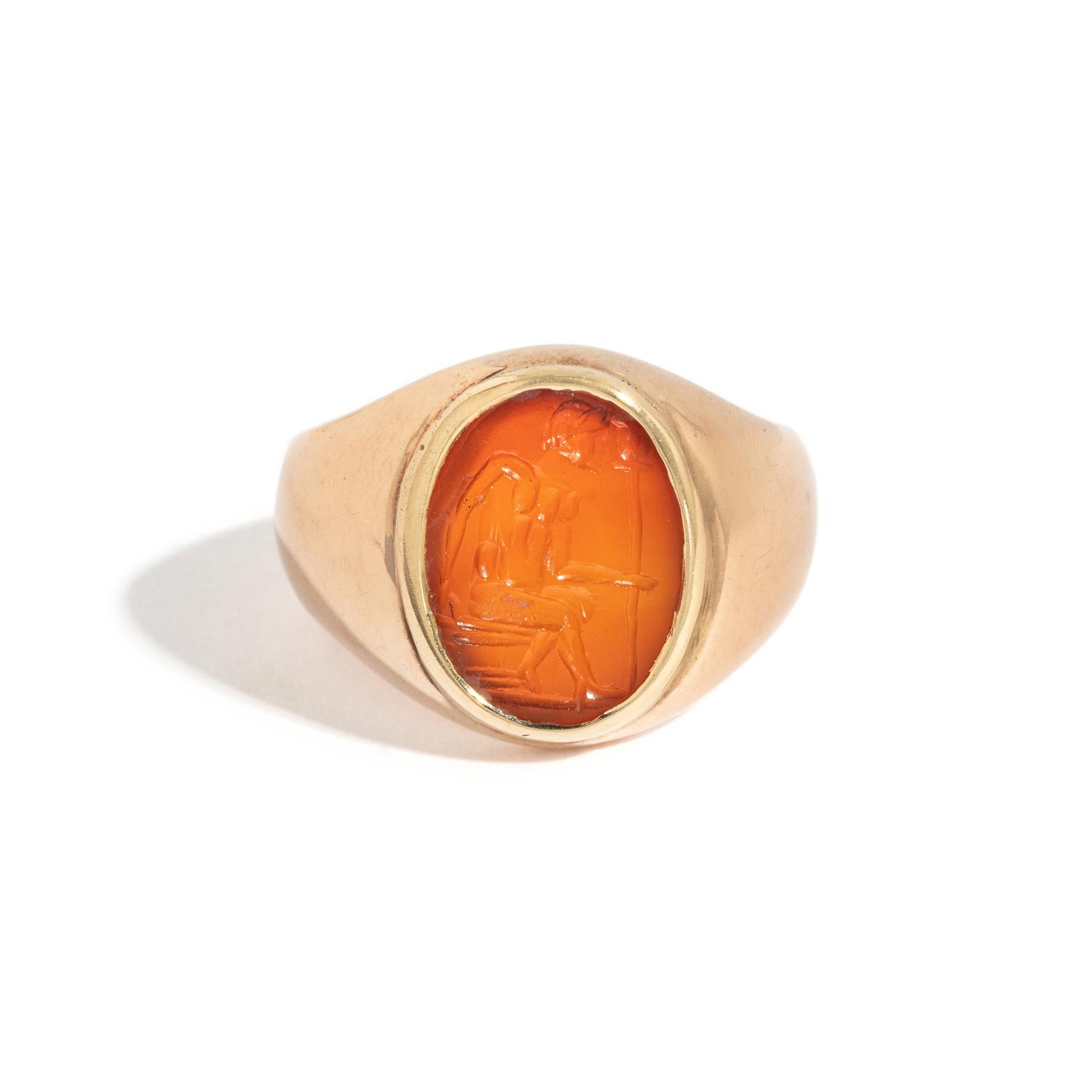 A Neoclassical Gold and Carnelian Finger Ring with the God Dionysos — Inscription engraved on the inside