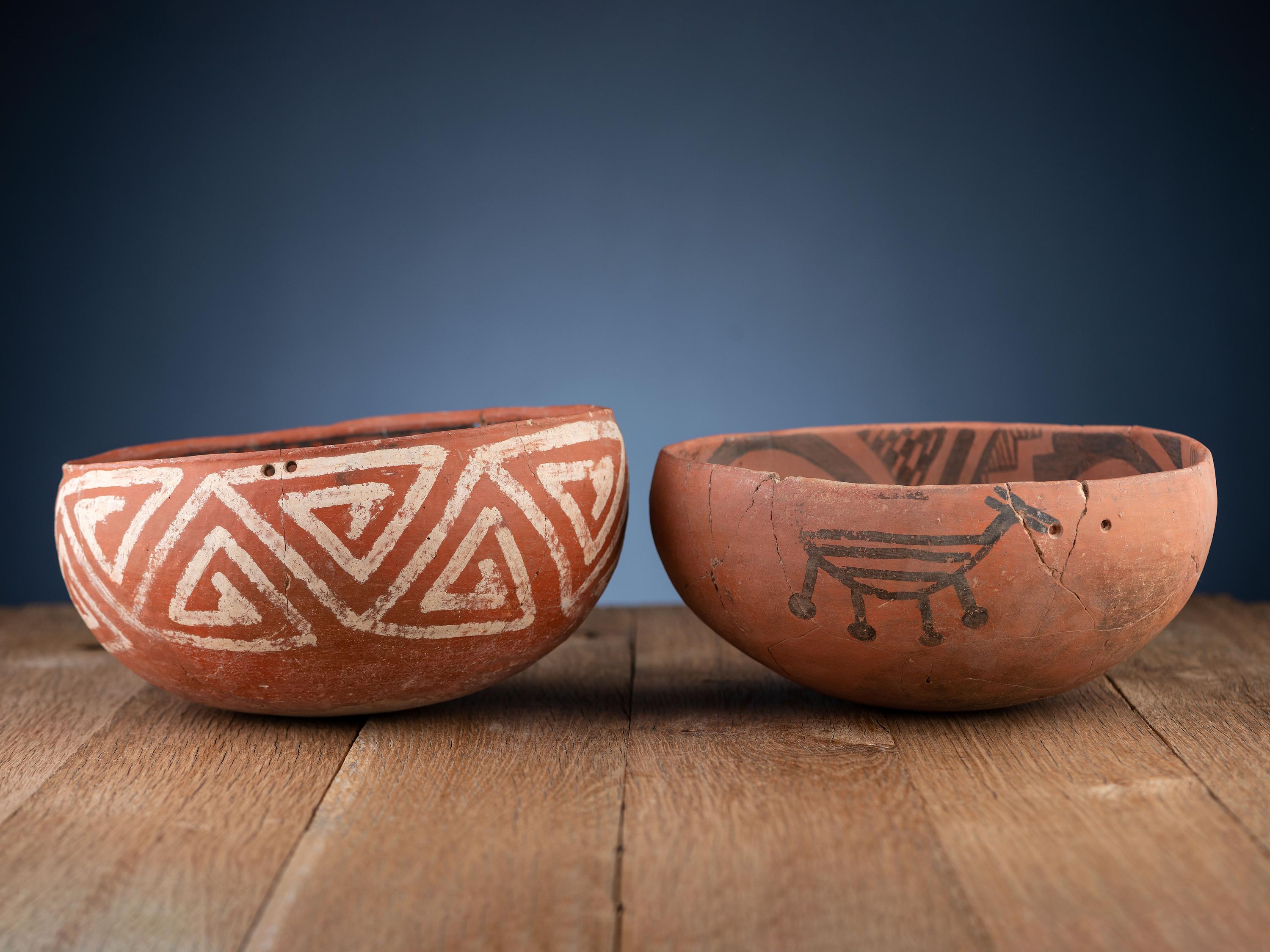 Pinedale Black-on-Red and St. Johns Polychrome Pottery Bowls