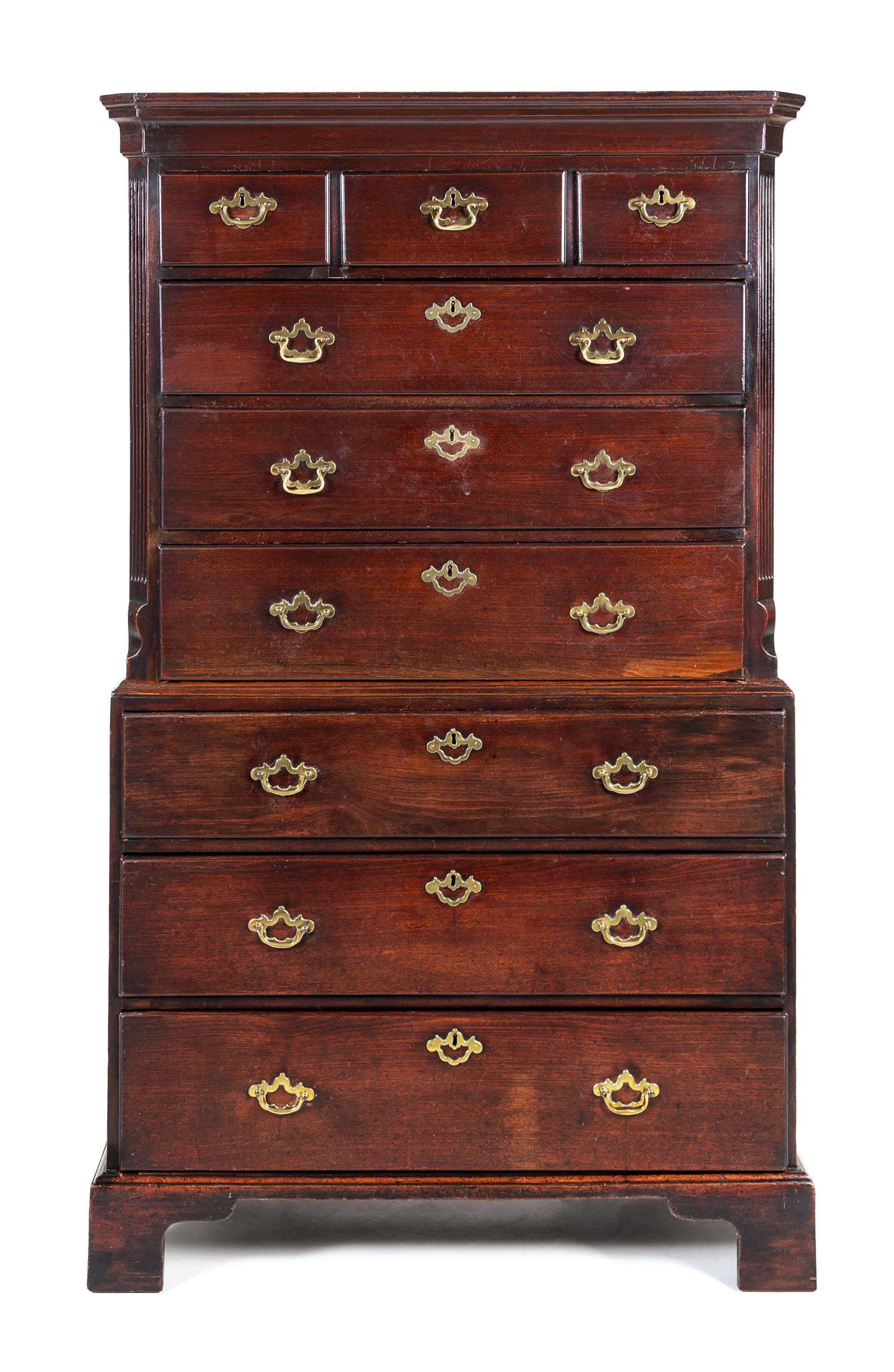 A George III Mahogany Chest-on-Chest Height 71 1/2 x width 40 1/2 x depth 21 1/2 inches. — LATE 18TH CENTURY