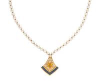 CULTURED PEARL, DIAMOND, YELLOW SAPPHIRE, AND SAPPHIRE NECKLACE