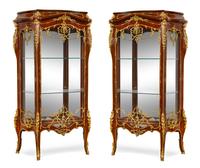 A Pair of Louis XV Style Gilt Bronze Mounted Vitrines Height 71 3/8 x width 42 1/2 x depth 17 inches. — 20TH CENTURY
