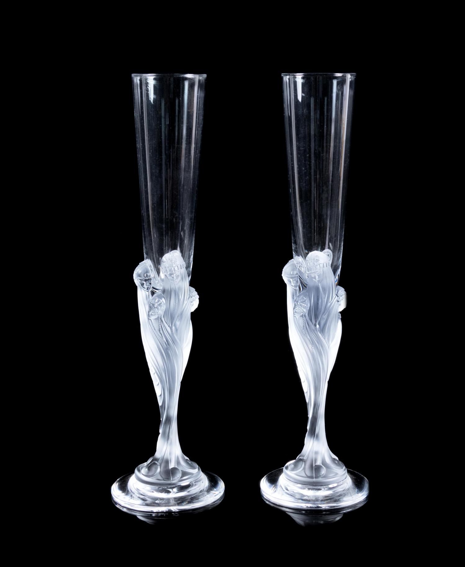 A Pair of Erté 'Mystique' Glass Champagne Flutes