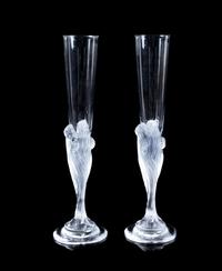 A Pair of Erté 'Mystique' Glass Champagne Flutes