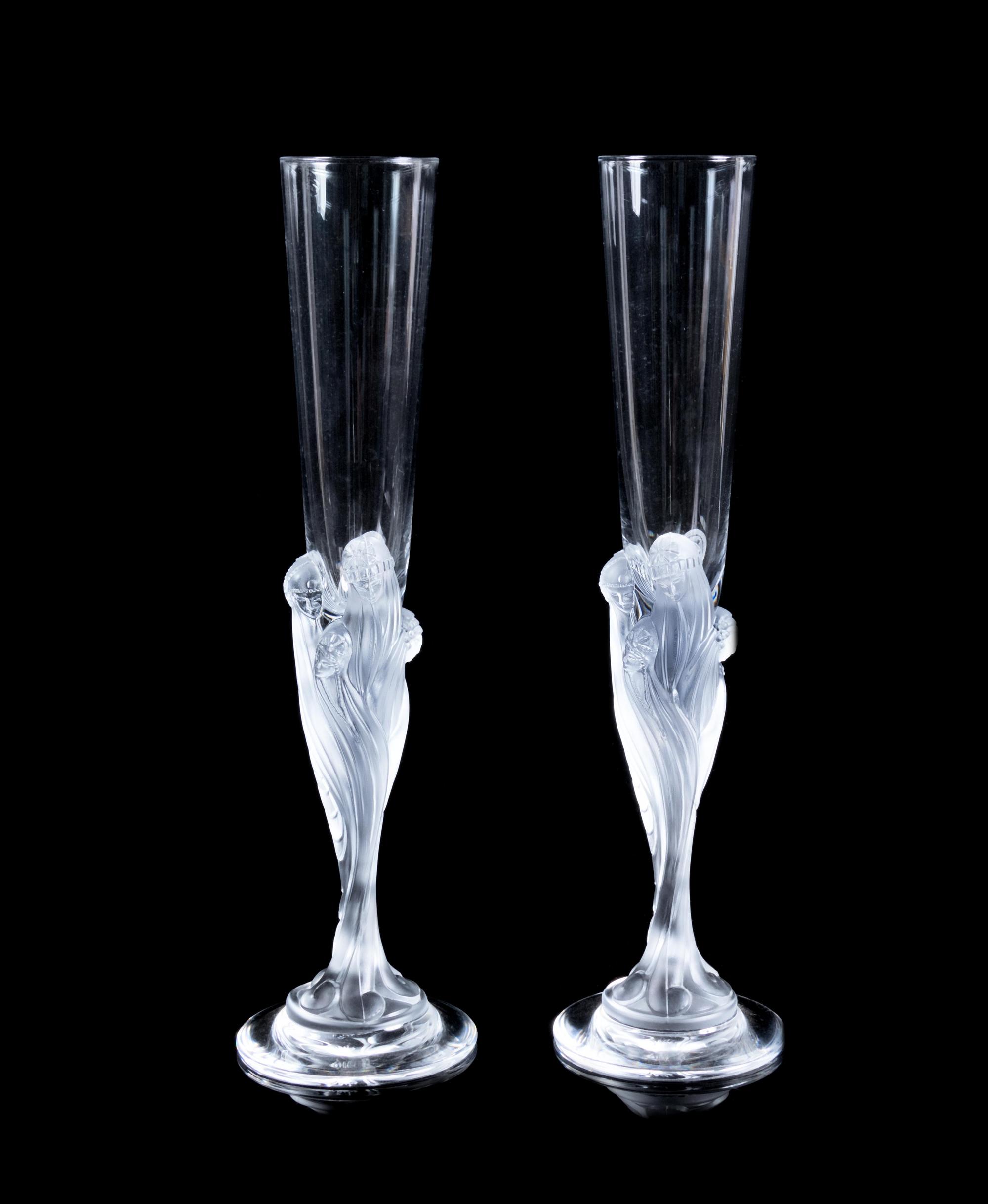 A Pair of Erté 'Mystique' Glass Champagne Flutes