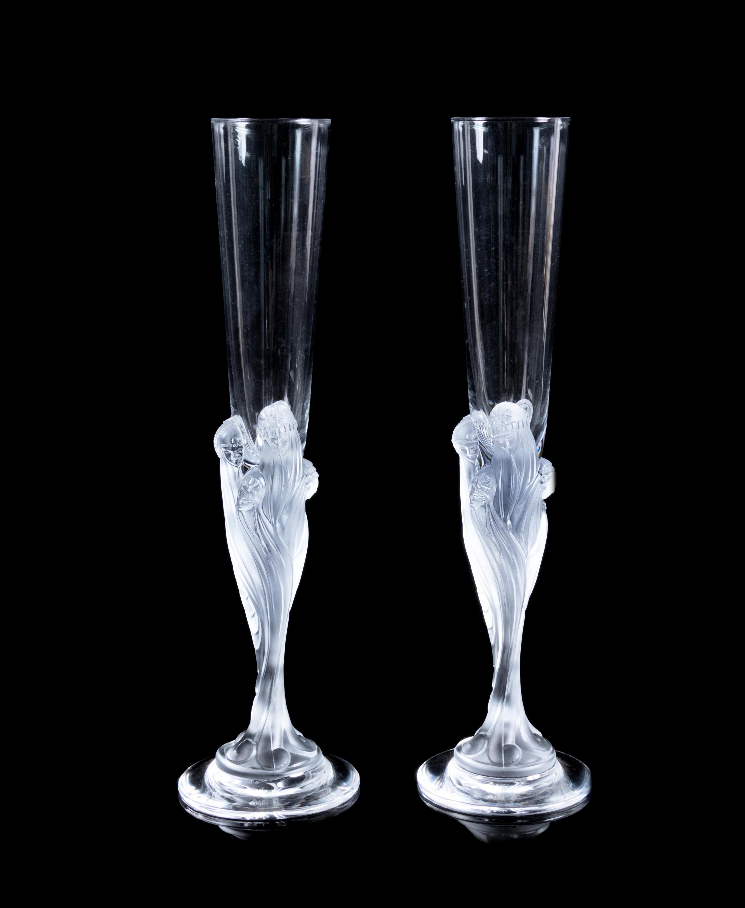 A Pair of Erté 'Mystique' Glass Champagne Flutes