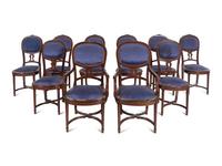 A Set of Ten French Gilt Metal Mounted Dining Chairs