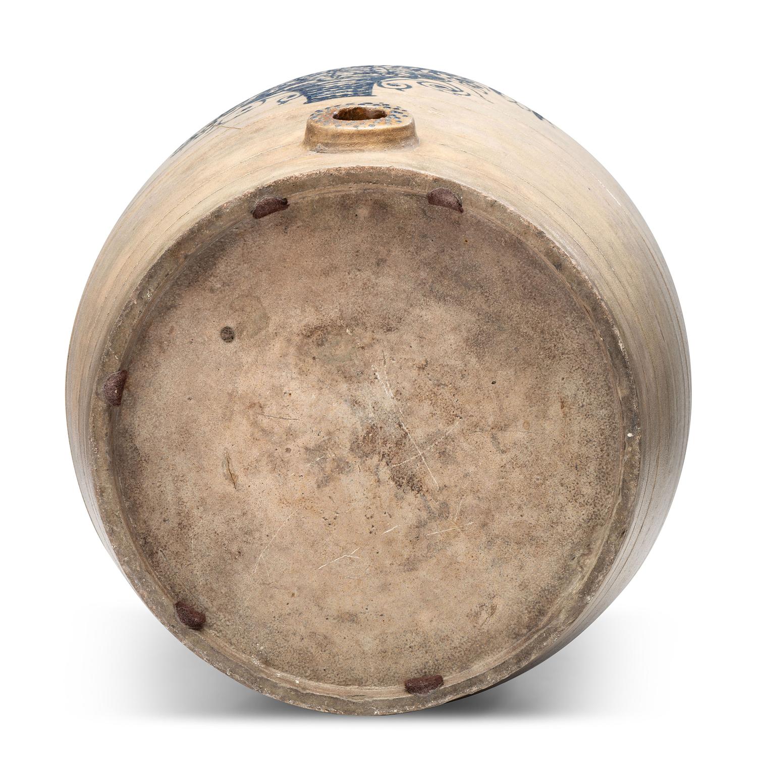 A Ten-Gallon Stoneware Keg with Floral Basket Decoration
