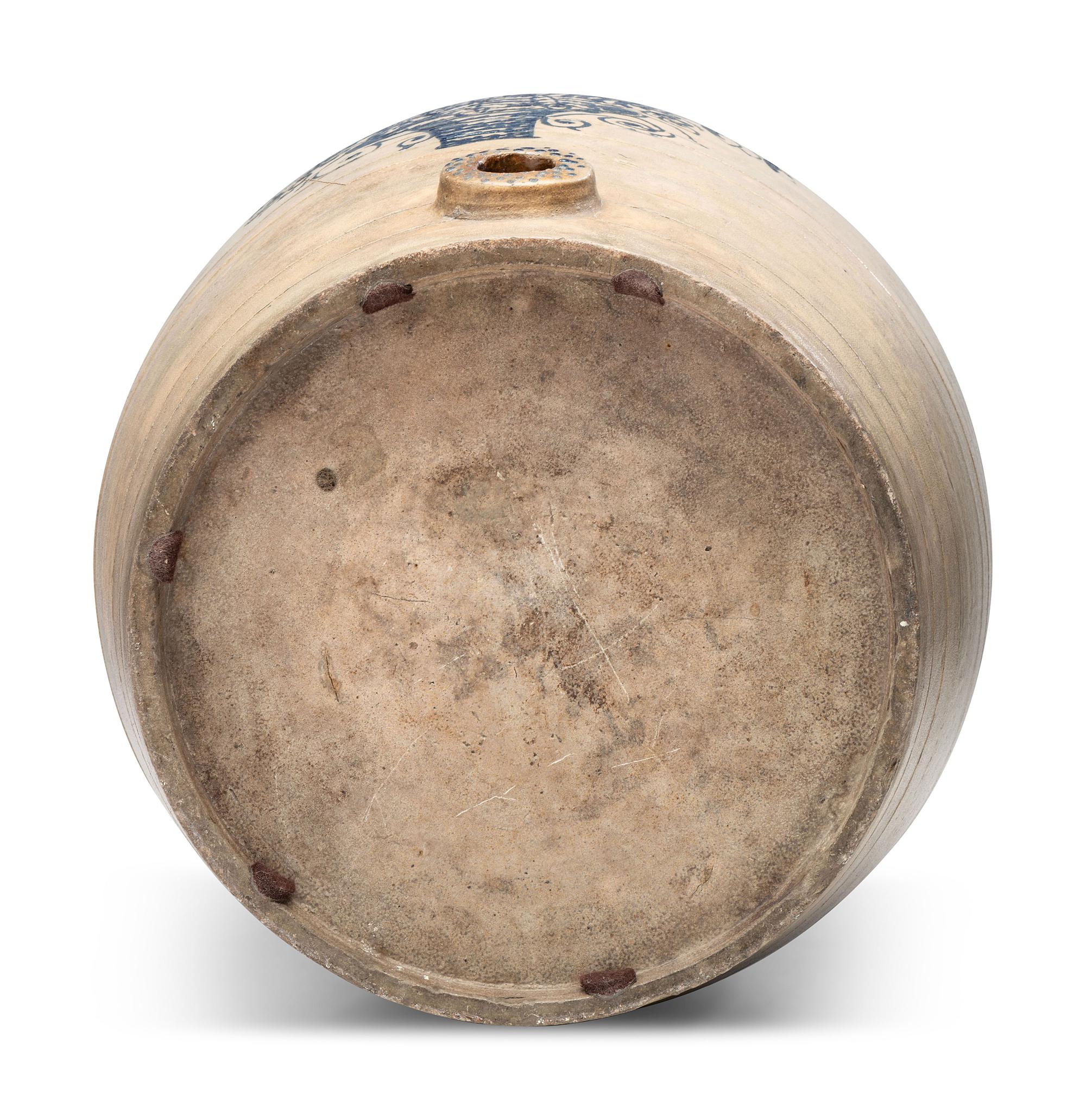 A Ten-Gallon Stoneware Keg with Floral Basket Decoration