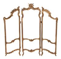 A Louis XV Style Giltwood Three-Panel Floor Screen, Height of central panel 65 inches.