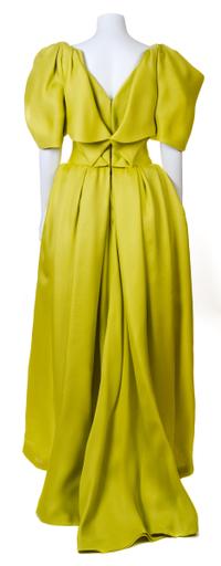 A Jacqueline de Ribes Chartreuse Raw Silk Gown, No Size.
