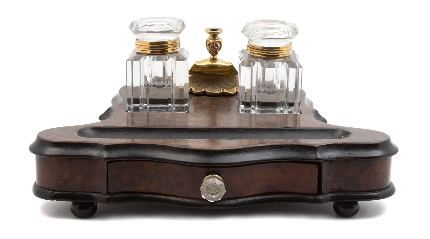 An English Burlwood Standish — LATE 19TH CENTURY