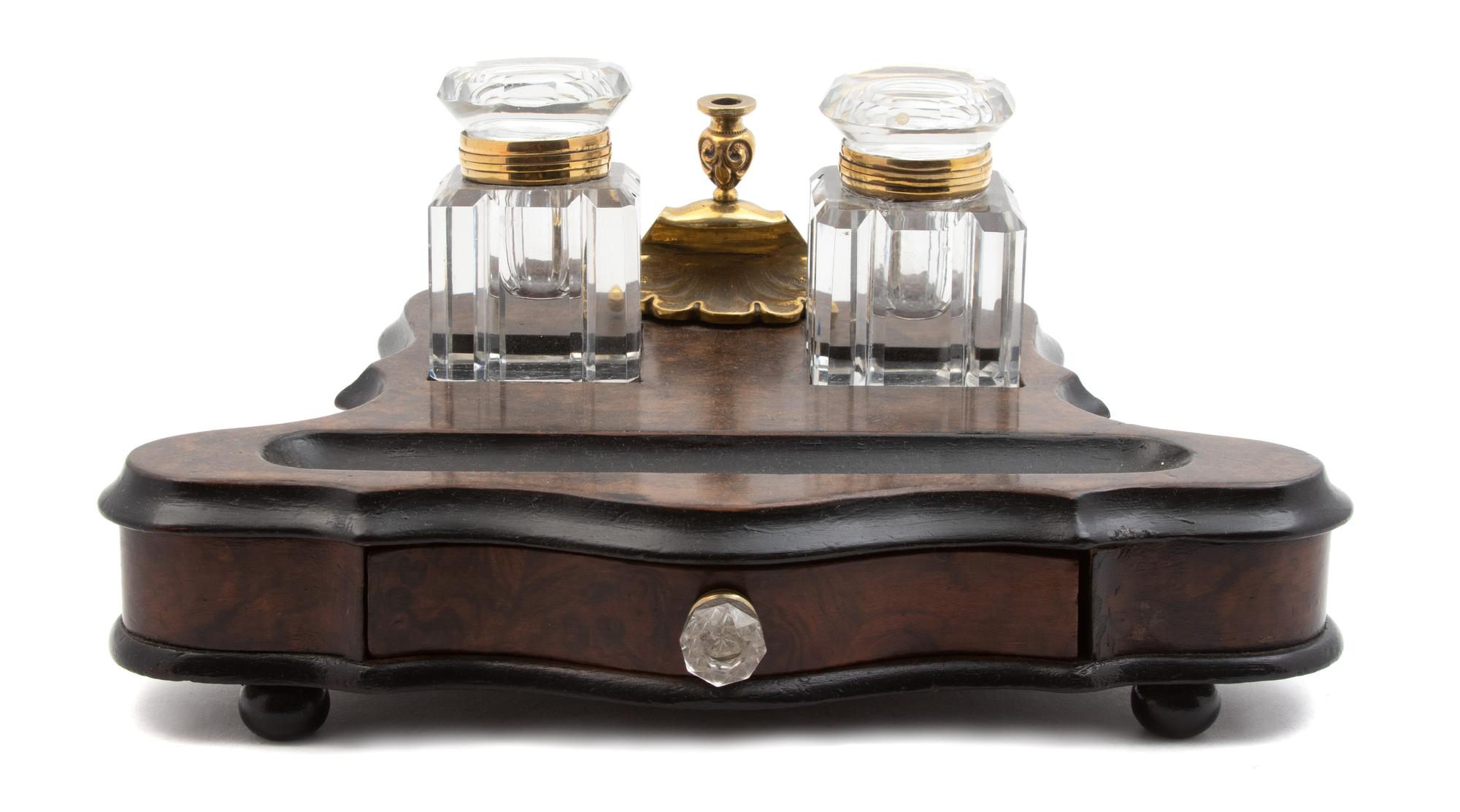 An English Burlwood Standish — LATE 19TH CENTURY