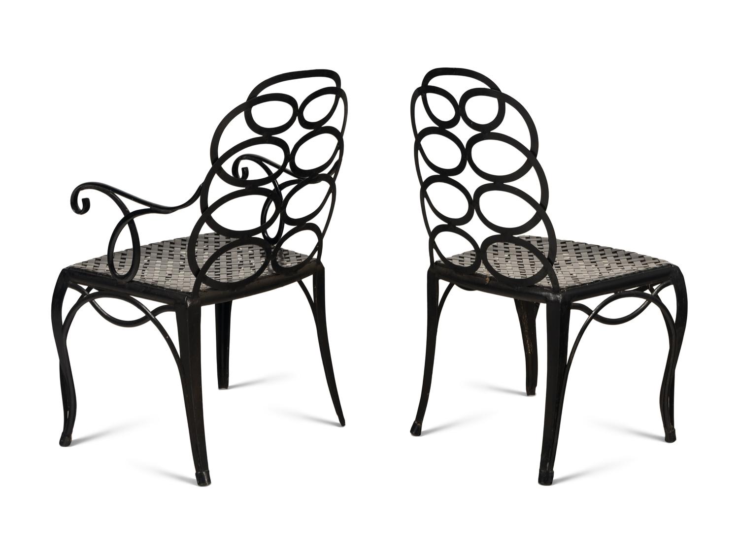 A Painted Metal Garden Armchair and Side Chair