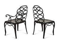 A Painted Metal Garden Armchair and Side Chair