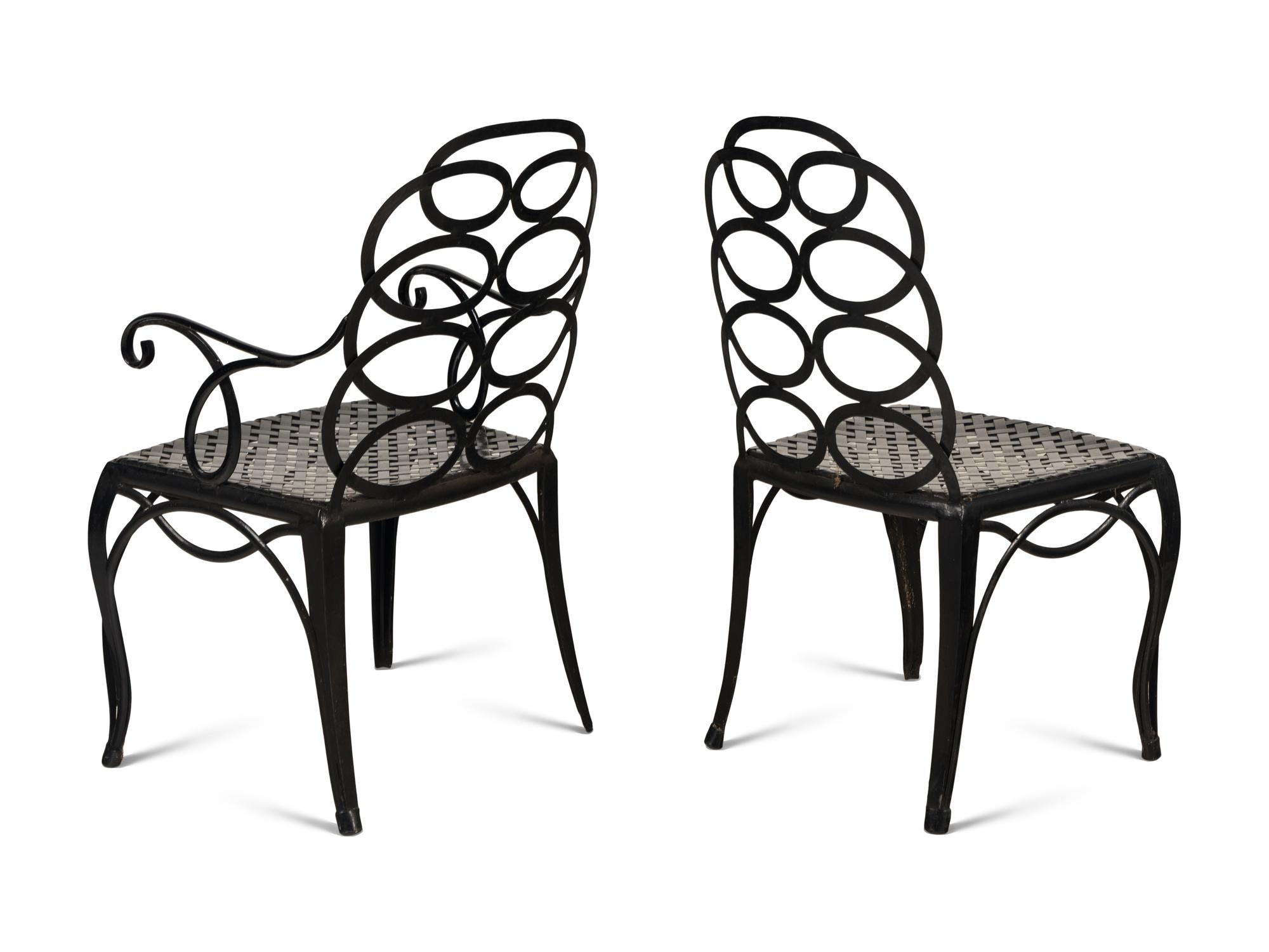 A Painted Metal Garden Armchair and Side Chair