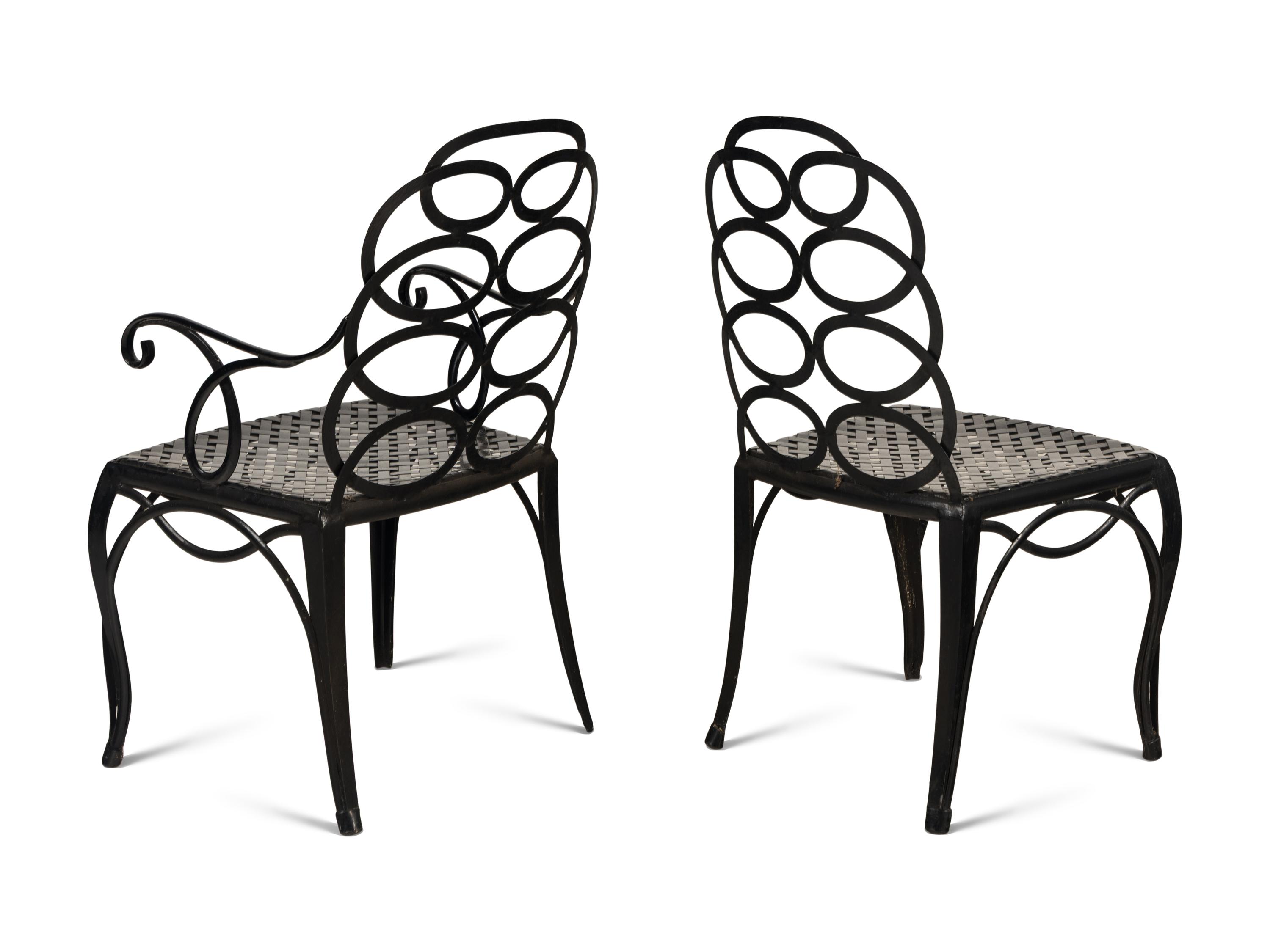 A Painted Metal Garden Armchair and Side Chair