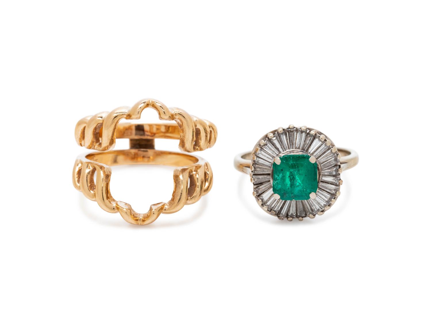 EMERALD AND DIAMOND BALLERINA RING