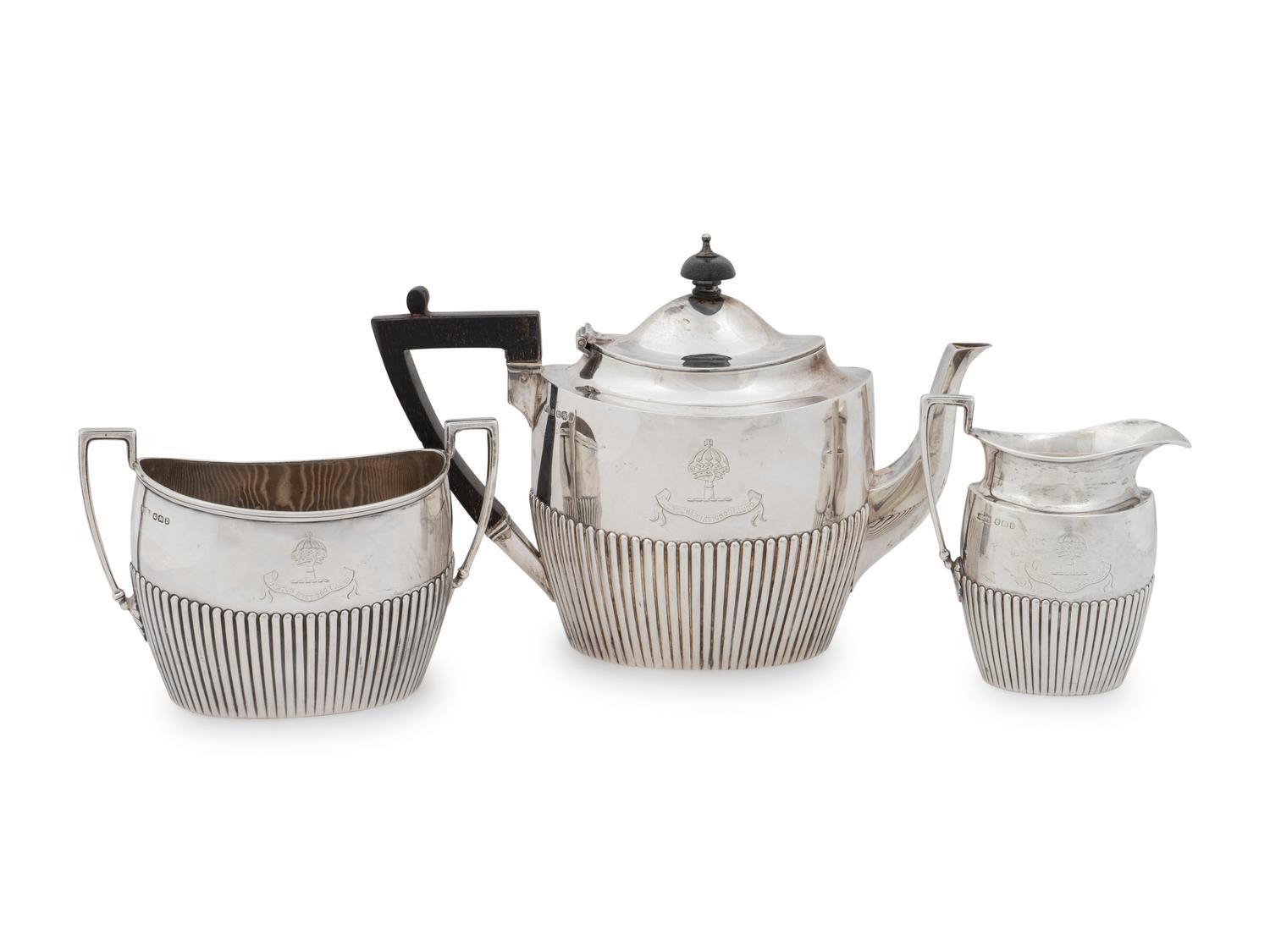 A Victorian Silver Three-Piece Tea Service — James Dixon & Son, Sheffield, 1896