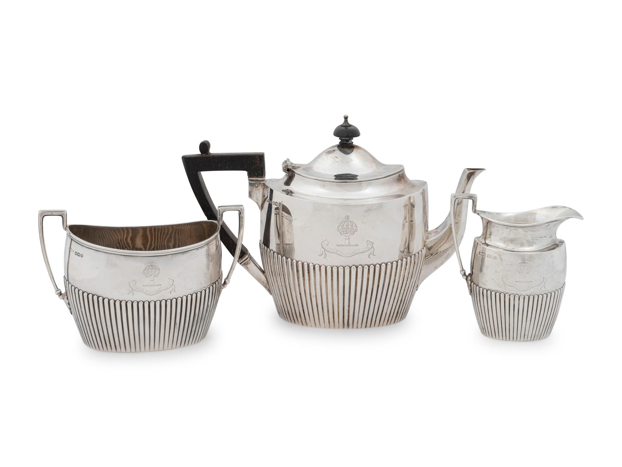 A Victorian Silver Three-Piece Tea Service — James Dixon & Son, Sheffield, 1896