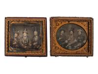 [EARLY PHOTOGRAPHY]. A group of 2 sixth plate daguerreotypes of men smoking and drinking.