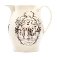 A Liverpool Transfer-Printed Creamware 'Union to the People of America' Pitcher