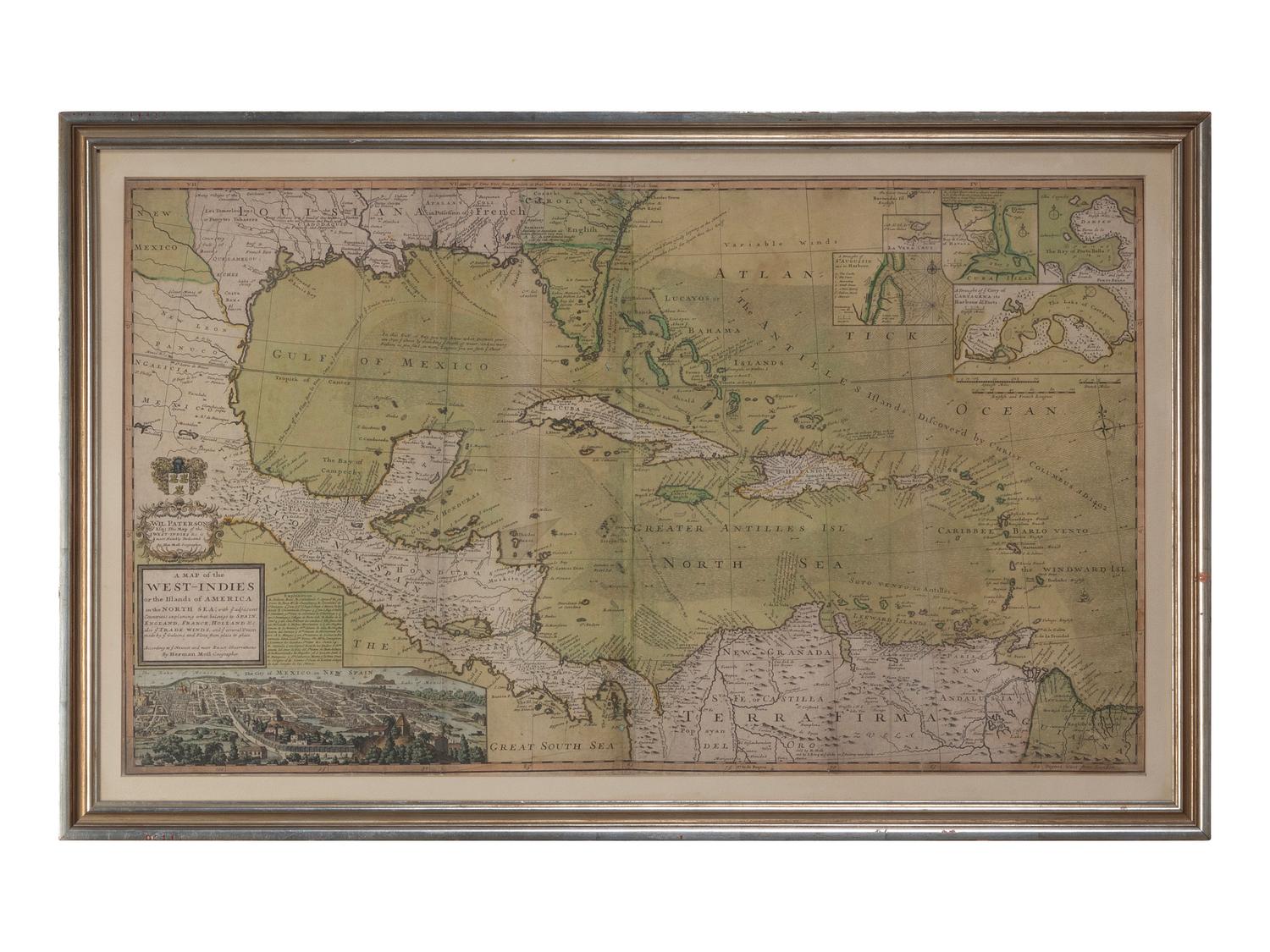 MOLL, Herman (1654-1732). A Map of the West-Indies or the Islands of America in the North Sea . London: Printed for Thomas and John Bowles, ca 1720.