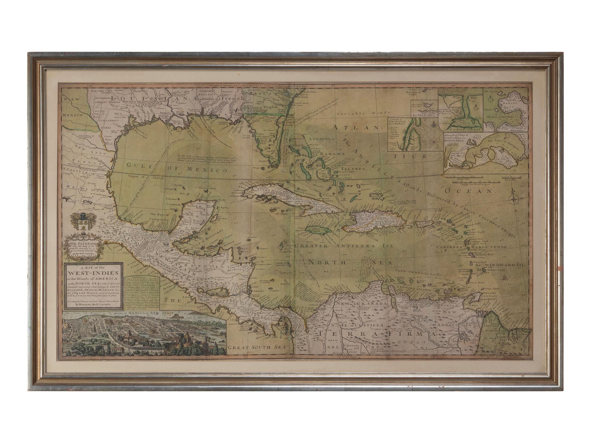 MOLL, Herman (1654-1732). A Map of the West-Indies or the Islands of America in the North Sea . London: Printed for Thomas and John Bowles, ca 1720.