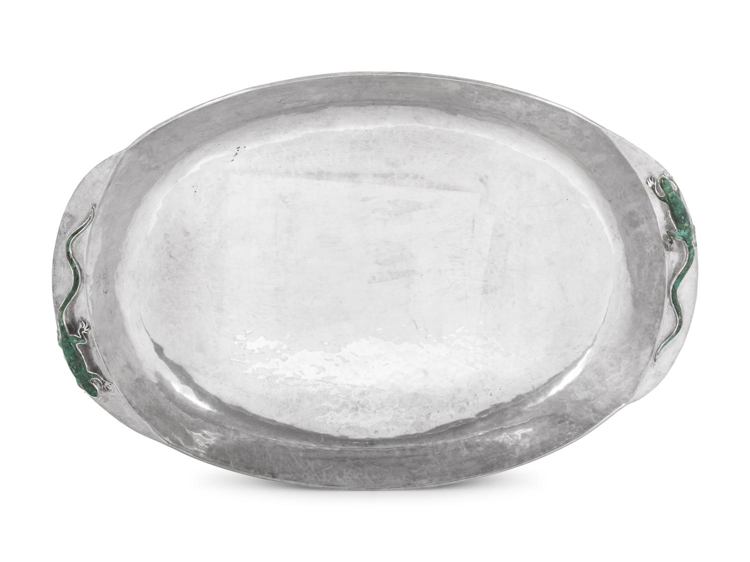 A Mexican Hard Stone Mounted Silver-Plate Platter