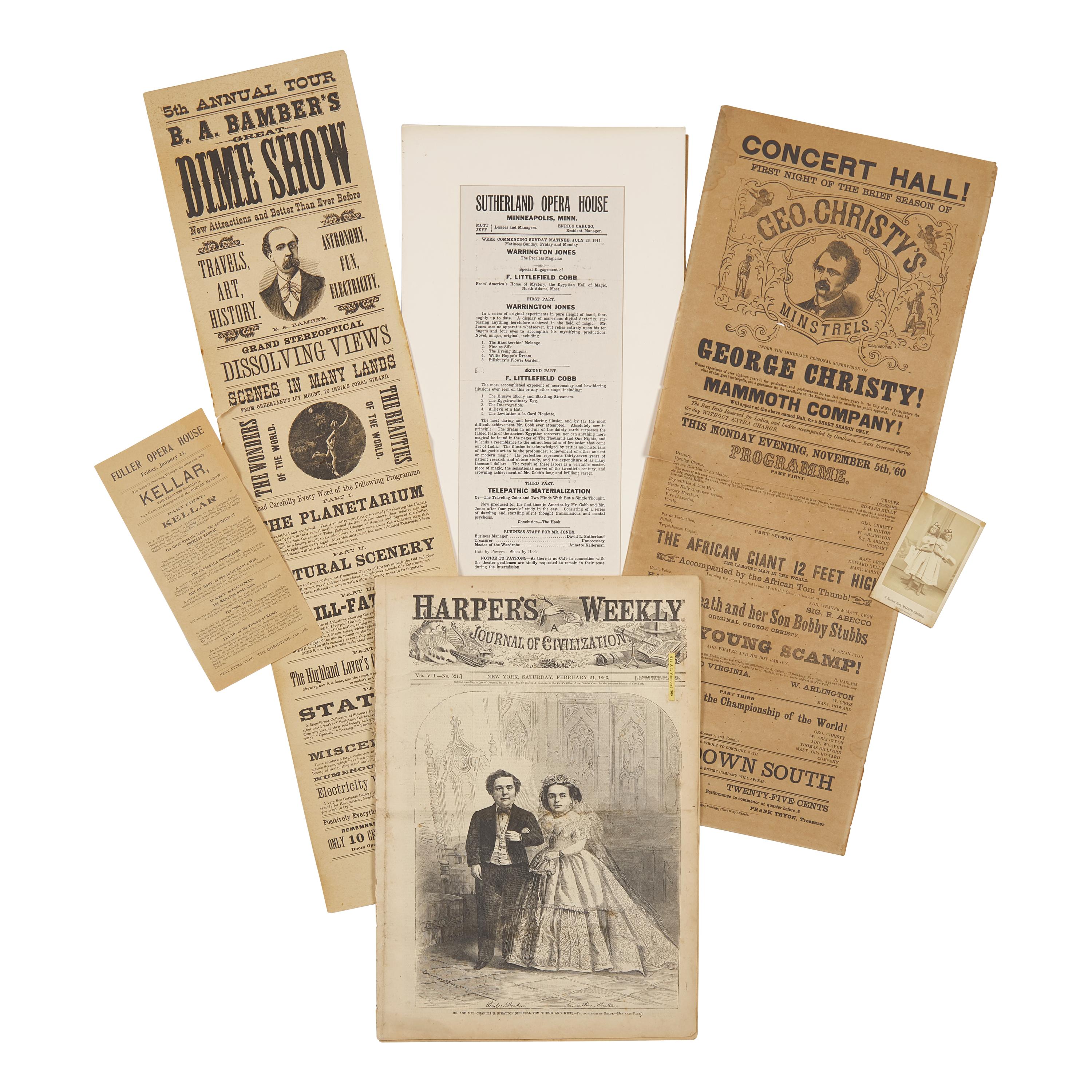 [Curiosa] Group of 6 Items Related to Magic, Circuses, Minstrels, and Sideshows