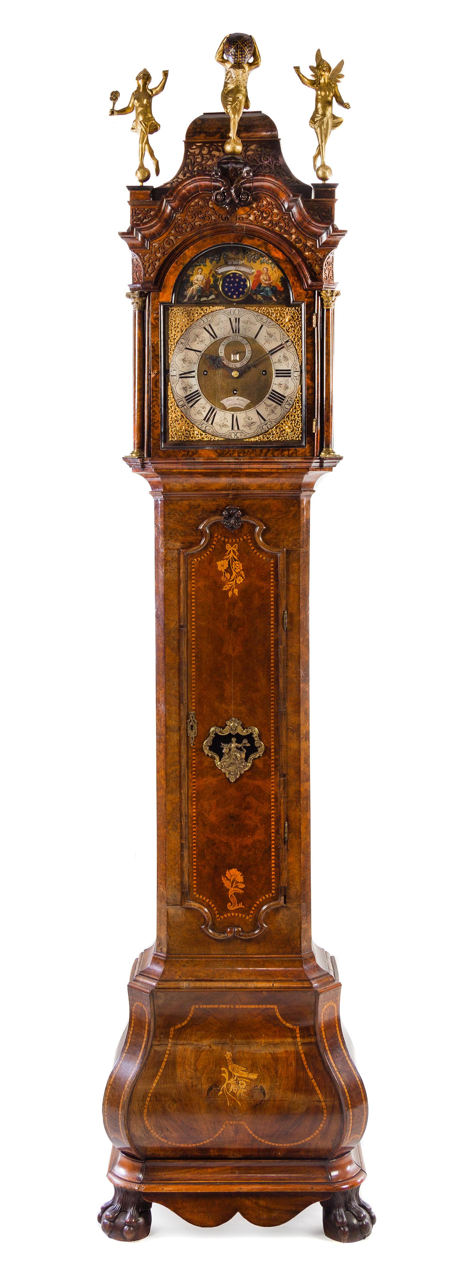 A Dutch Burl Walnut Tall Case Clock Height 115 inches. — MID-18TH CENTURY