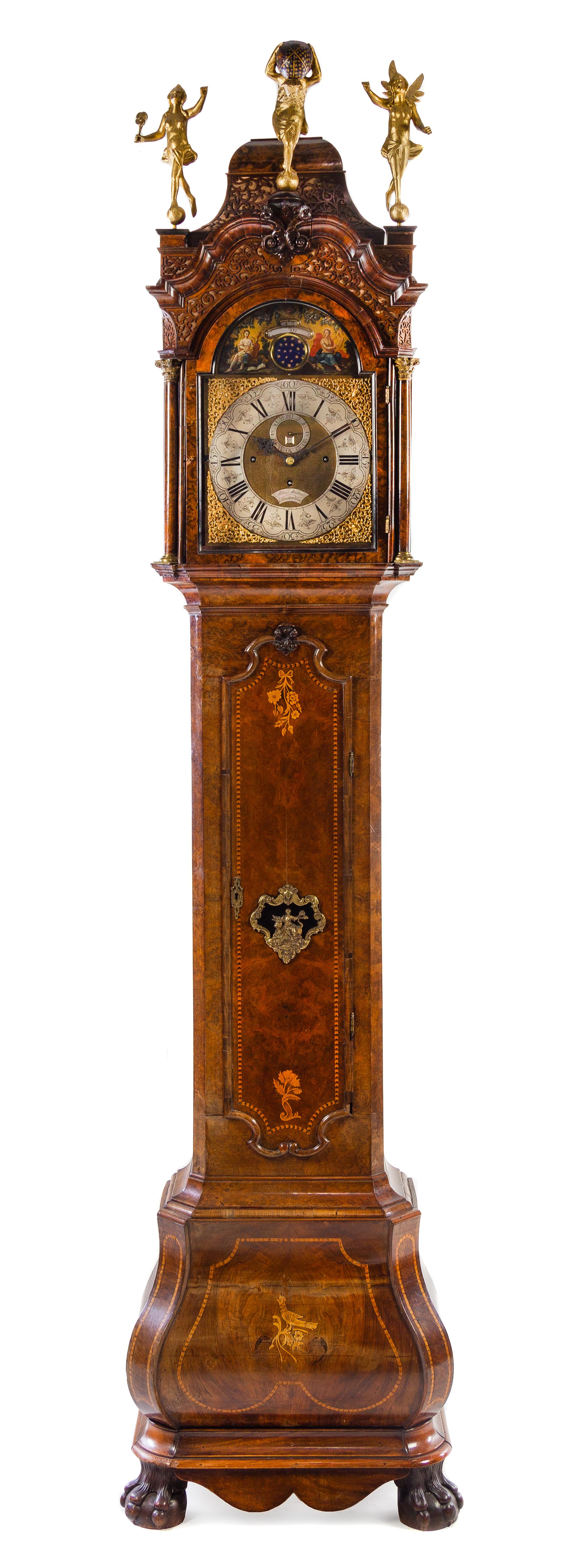 A Dutch Burl Walnut Tall Case Clock Height 115 inches. — MID-18TH CENTURY