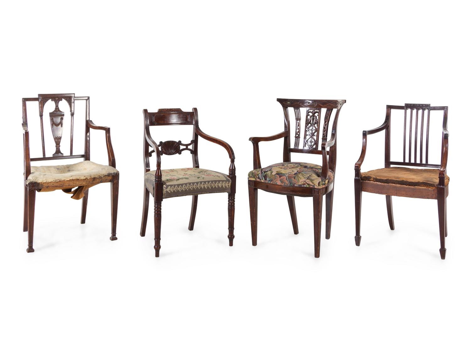 Four English Open Armchairs