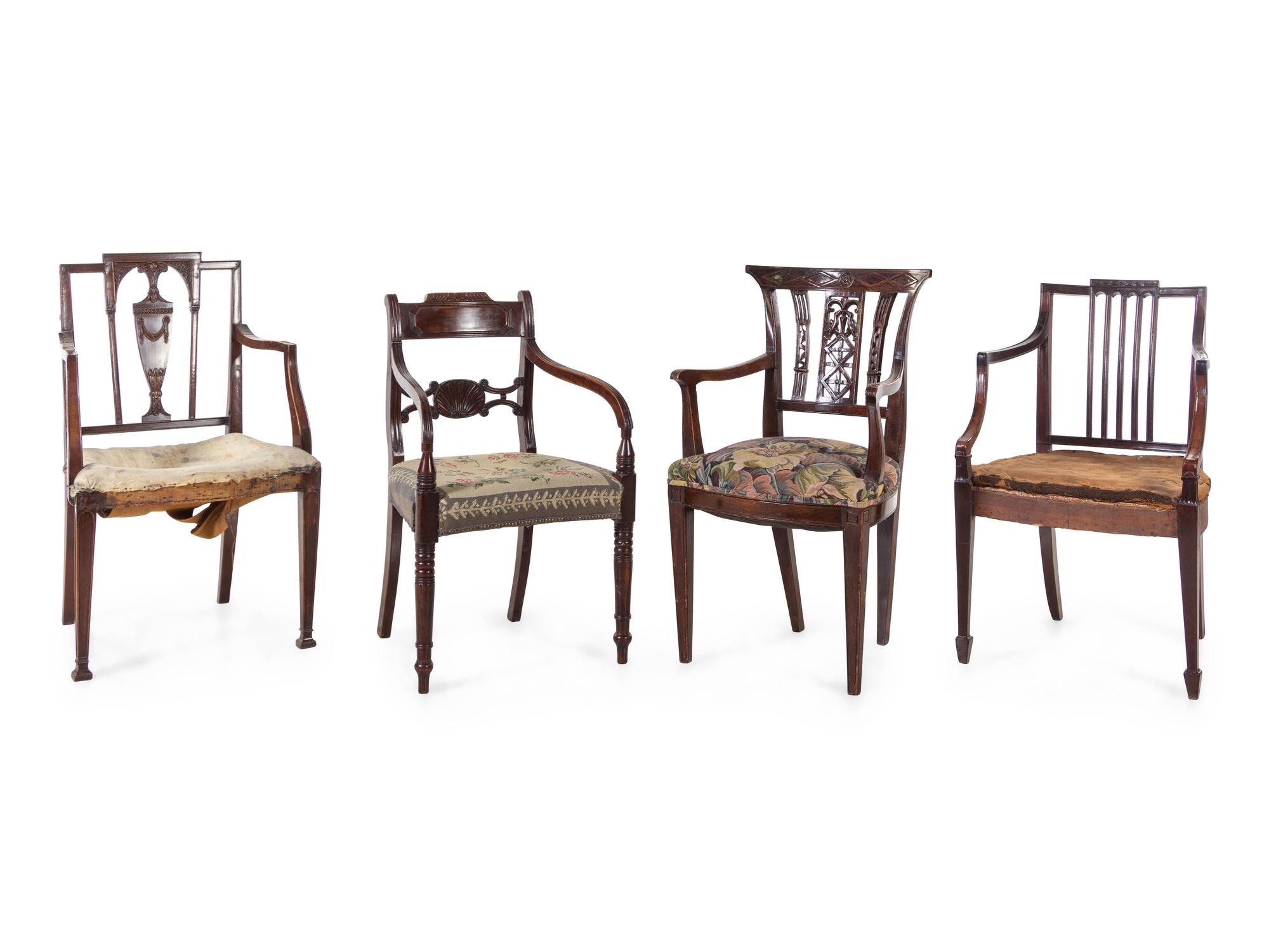 Four English Open Armchairs