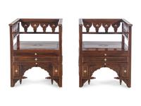 A Pair of Syrian Mother-of-Pearl Inlaid Carved Walnut Chairs