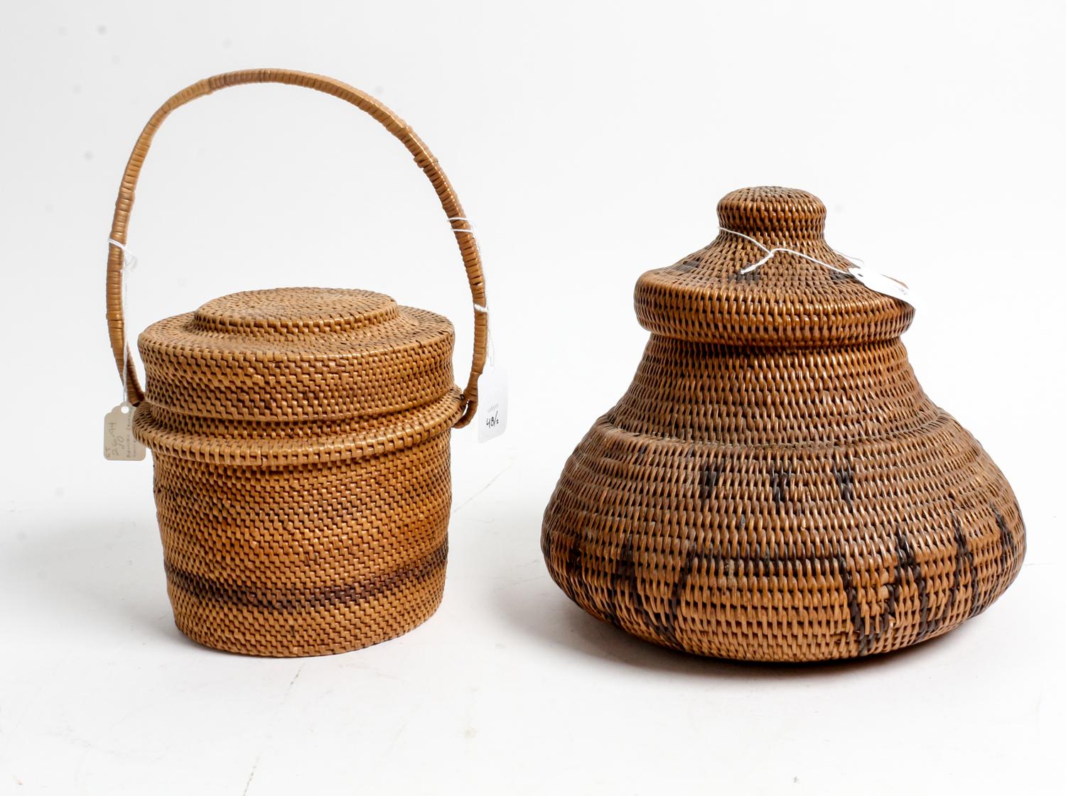 Two Native American Woven Baskets Height of first 11 inches.