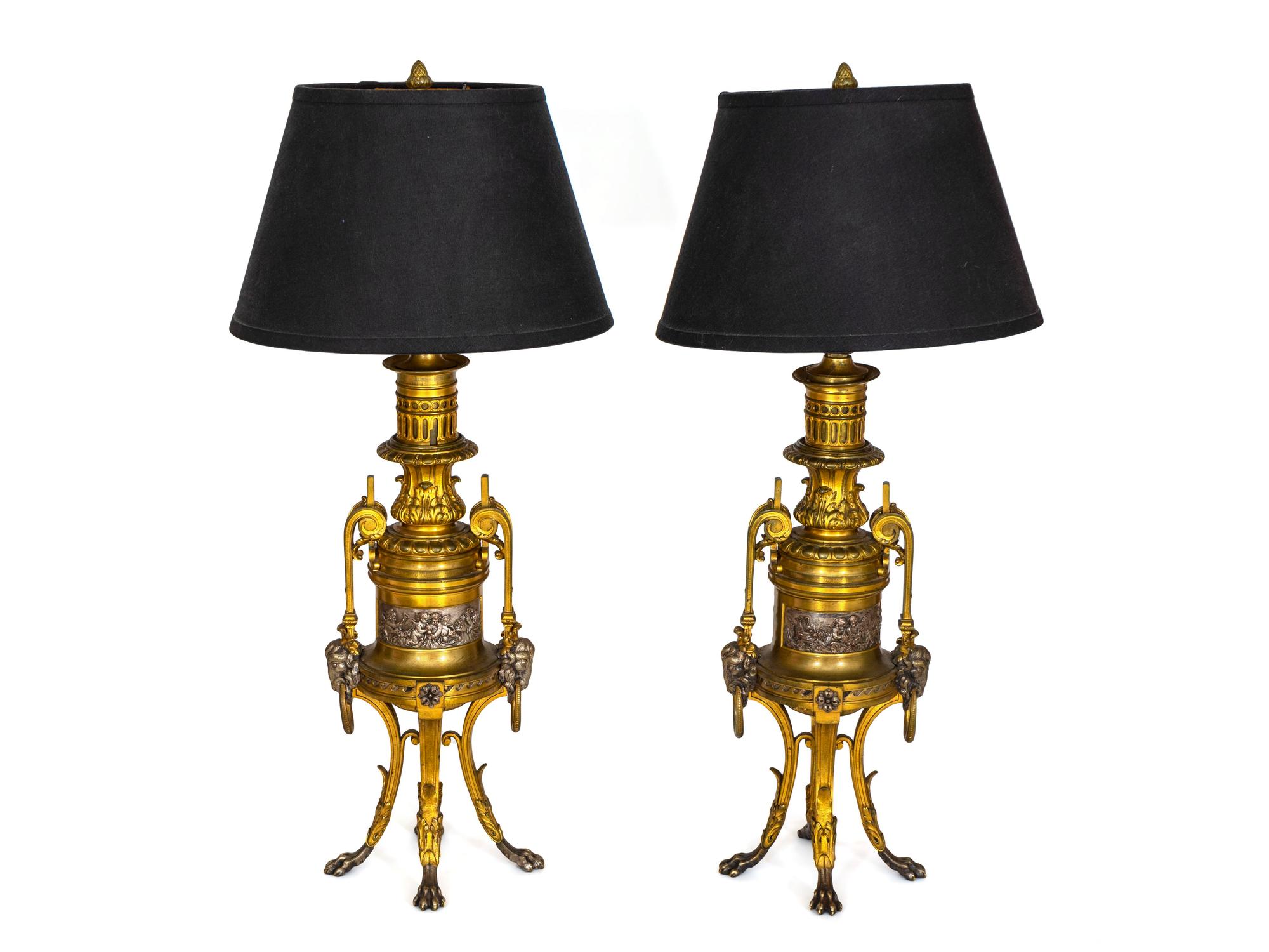 A Pair of Neoclassical Style Gilt-Metal Table Lamps