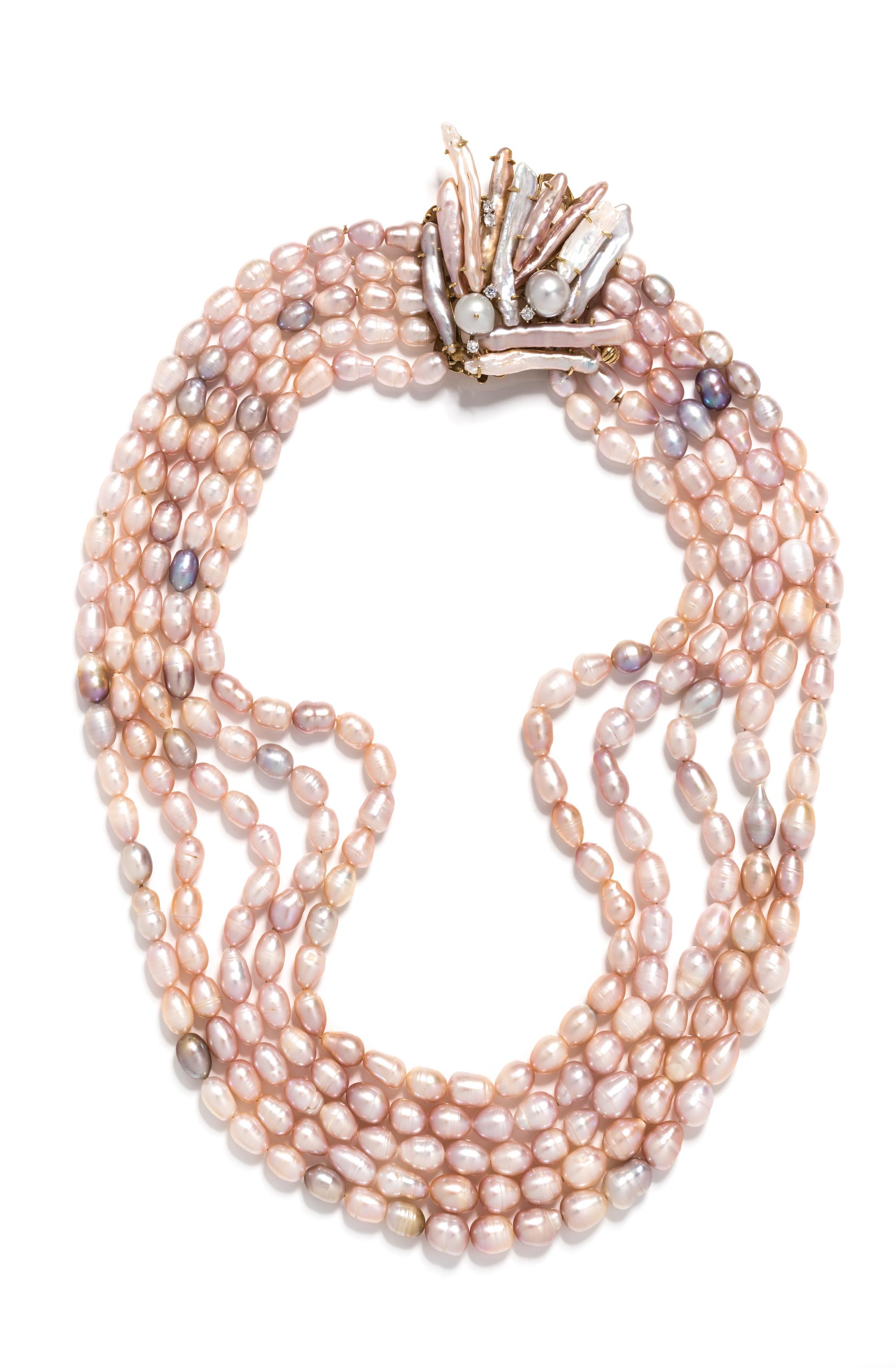 ANGELA PINTALDI, MULTISTRAND CULTURED PEARL AND DIAMOND NECKLACE