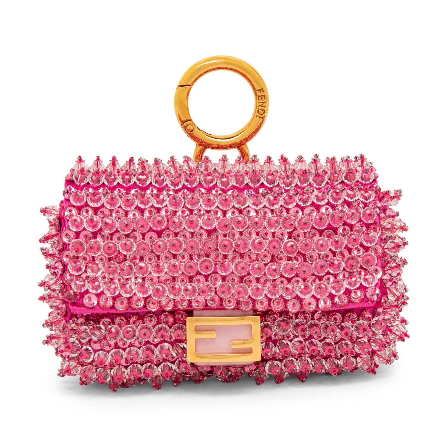FENDI, BEADED PINK NANO BAGUETTE BAG