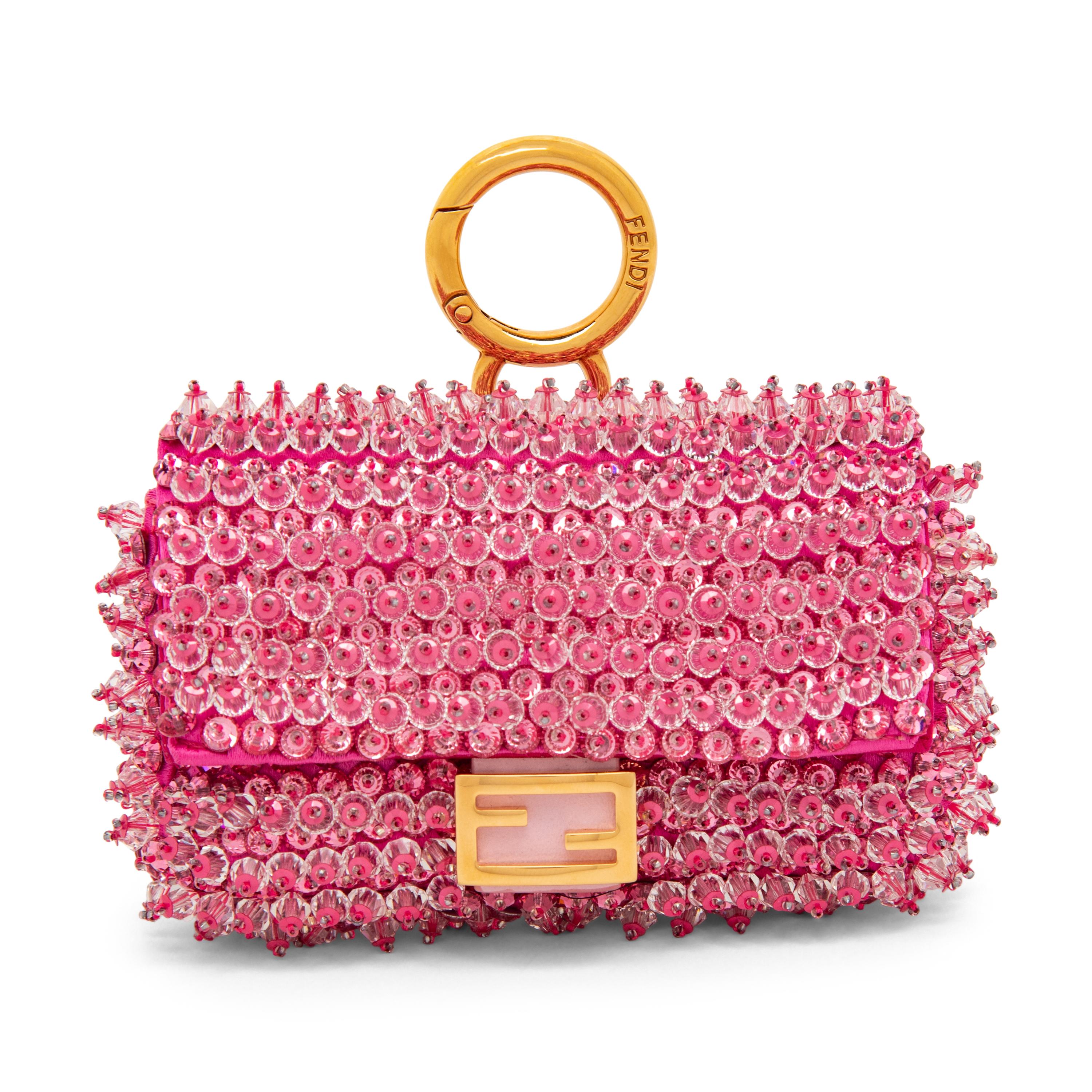 FENDI, BEADED PINK NANO BAGUETTE BAG