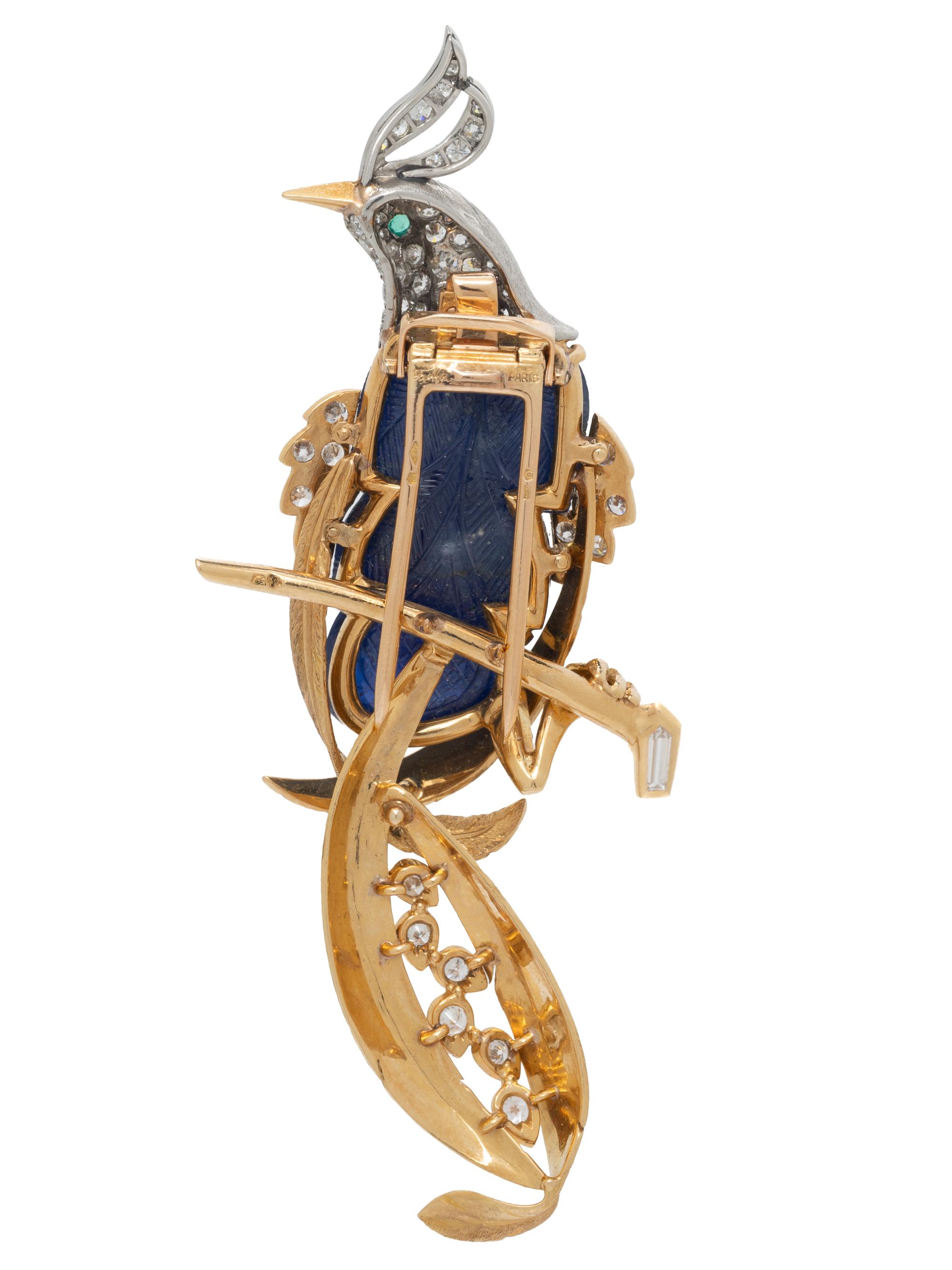CARTIER, PARIS, SAPPHIRE, DIAMOND, AND EMERALD BIRD-OF-PARADISE BROOCH
