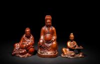 Three Chinese Carved Wood Figures