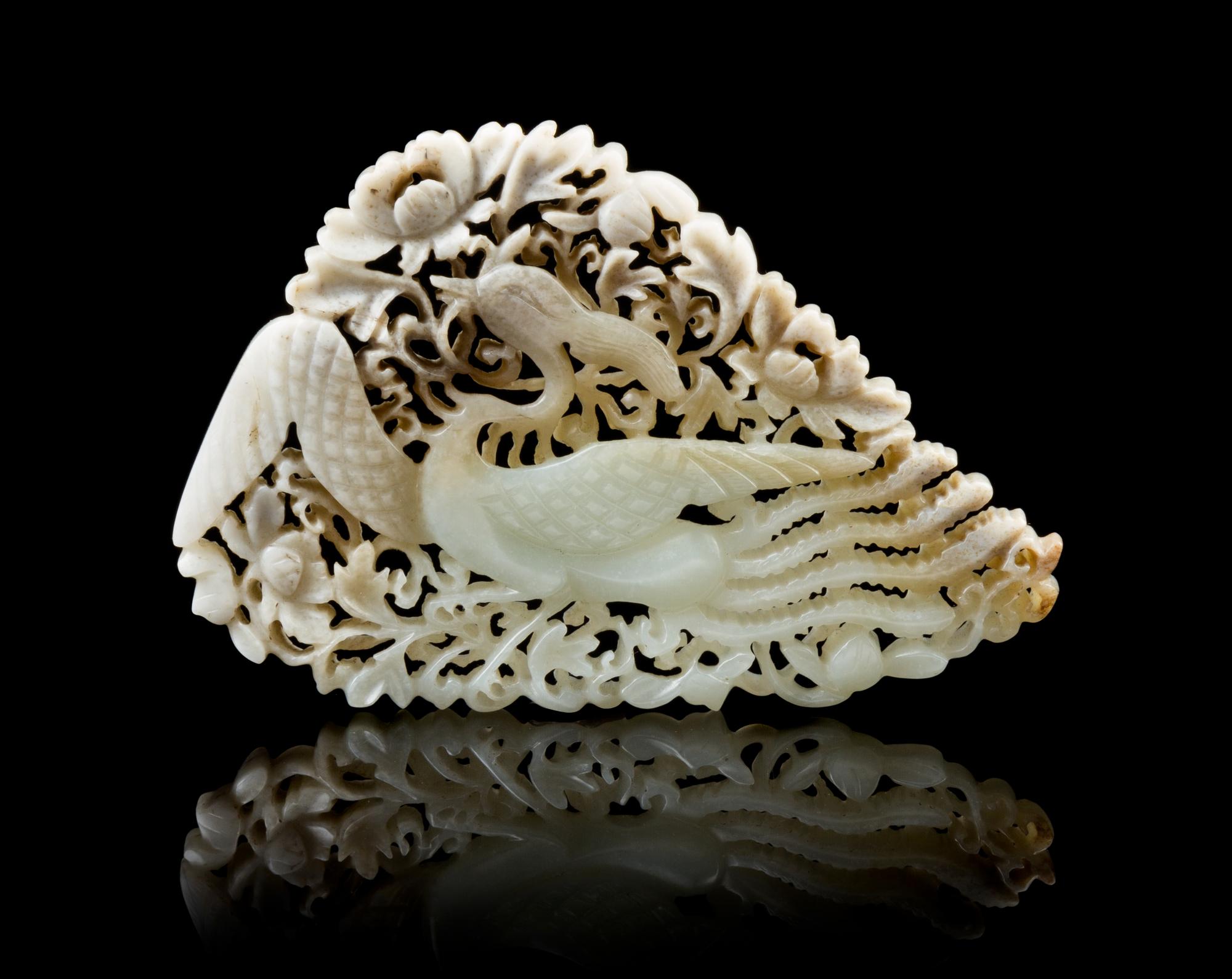 A Chinese Pierced Carved Jade Plaque YUAN/MING DYNASTY Length 4 1/4 inches. — YUAN/MING DYNASTY
