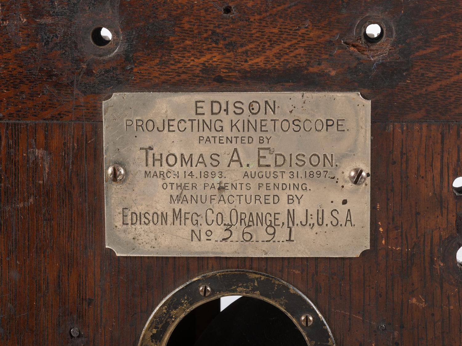 [EDISON, Thomas A. (1847-1931)]. Edison Projecting Kinetoscope, No. 3691. Edison Mfg. Co., Orange, NJ. Ca early 20th century.