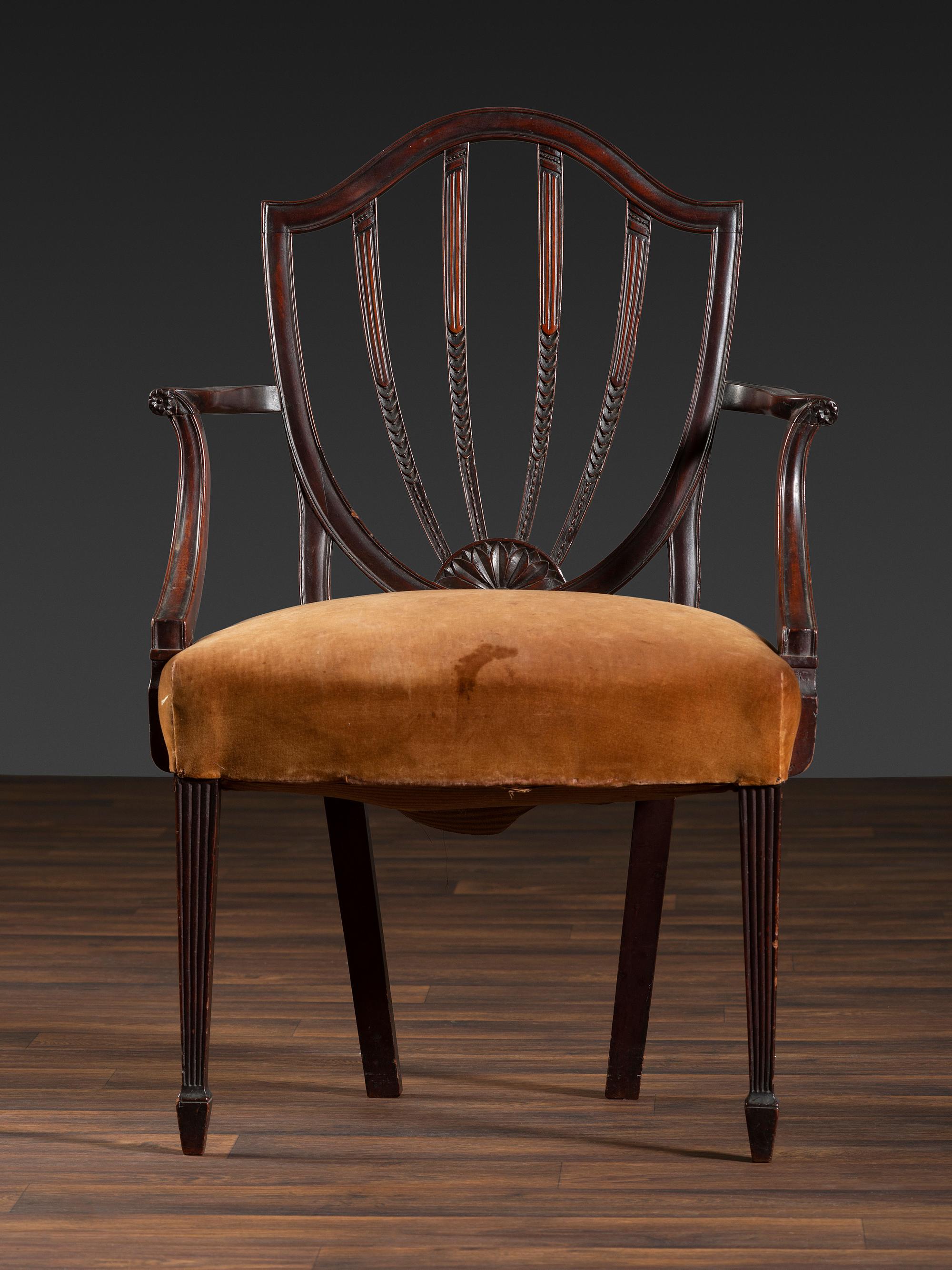 A Federal Carved Mahogany Open Armchair