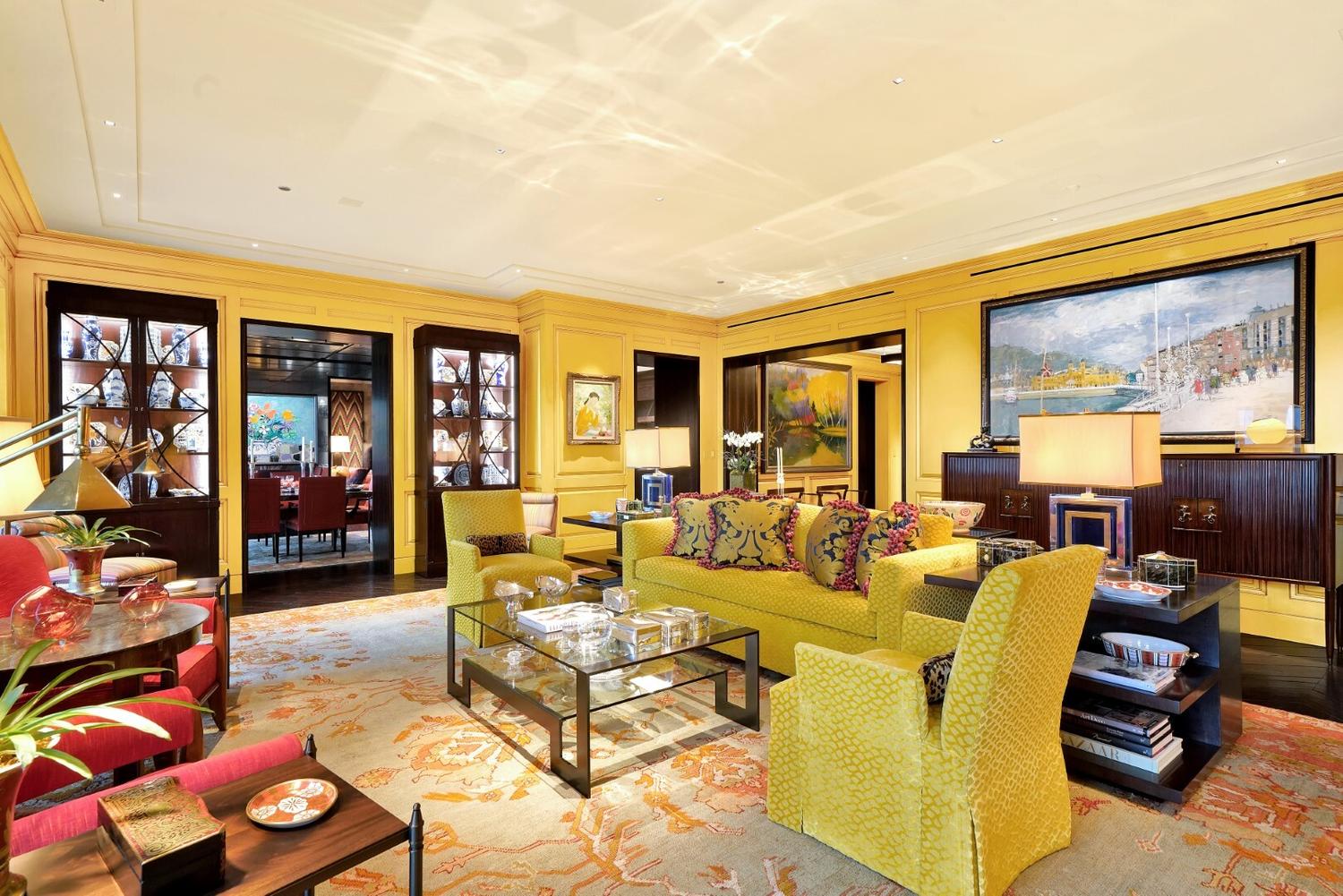A George Smith Two-Cushion Sofa with Custom Upholstery and Throw Pillows