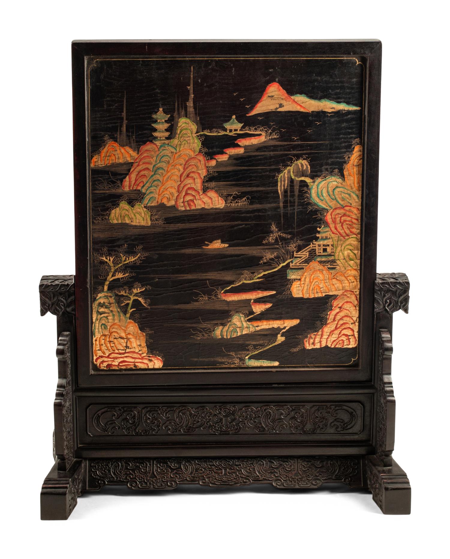 A Chinese Hardstone Inlaid Table Screen